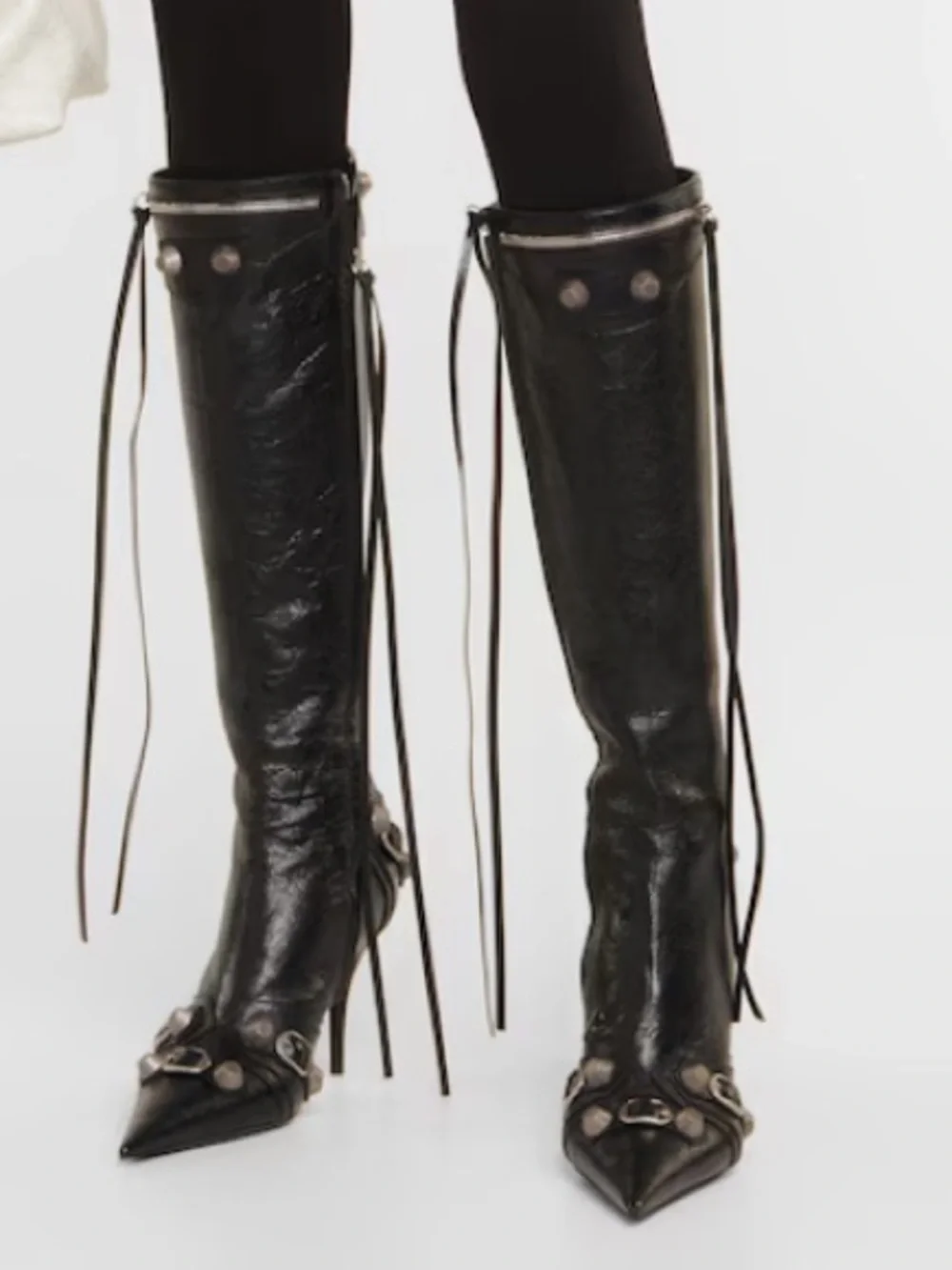 BALENCIAGA Le Cagole studded crinkled-leather knee boots